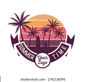 Vintage Summer Design With Vintage Car. Vector Layered