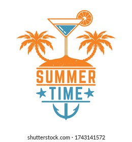 Diseño de Verano Vintage con mimbre y palmeras. Vector Layered
