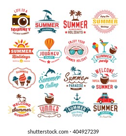 Vintage Summer Design And Typography Design With Labels, Posters, Icons Element Set.