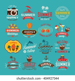Vintage summer design and typography design with labels, posters, icons element set.