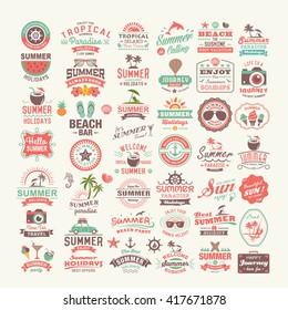 Vintage summer design and typography design with labels, posters, icons, logos, element set.