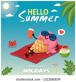 Vintage summer food poster design with vector ice cream characters.