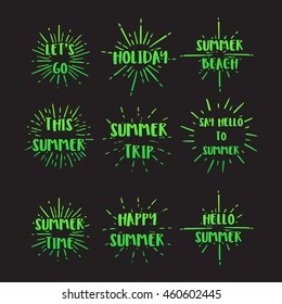 Vintage summer holiday with sun burst vector illustration quote for logo and poster