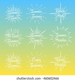 Vintage summer holiday with sun burst vector illustration quote for logo and poster