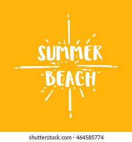 Vintage summer holiday with sun burst vector illustration quote for logo and poster orange color background