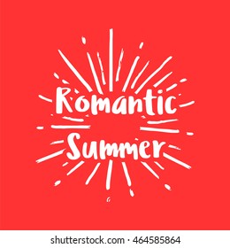 Vintage summer holiday with sun burst vector illustration quote for logo and poster red color background