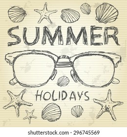 Vintage summer holidays poster - sketch. Vector illustration eps 10