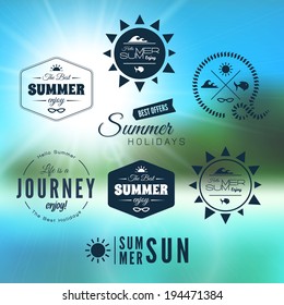 Vintage Summer Holidays Typography Design With Labels, Icons Elements Collection, Vector Background