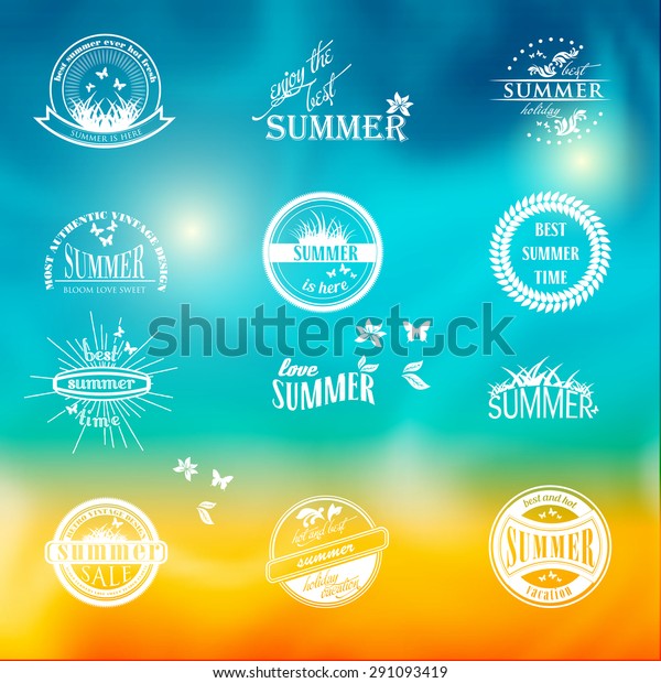 Vintage summer holidays\
typography design with labels logo, icons elements collection,\
vector background