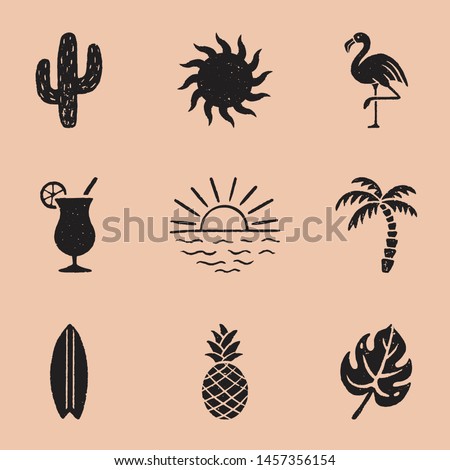 Vintage Summer Icon Illustrations - Set of 9 summer hand drawn icons in a timeless style. Each icon has a rough, vintage texture.