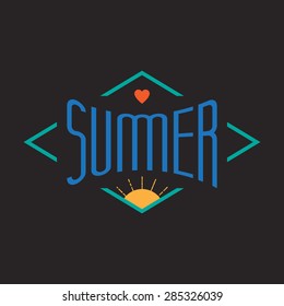 Vintage Summer label with sun and heart. Vector illustration for t-shirt.