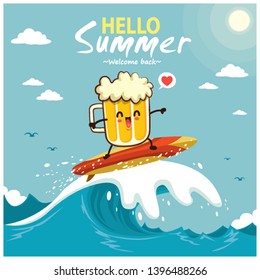 Vintage Summer Poster Design With Beer Characters.