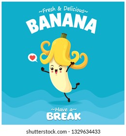 Vintage summer poster design with vector banana character. 