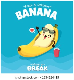 Vintage summer poster design with vector banana character. 