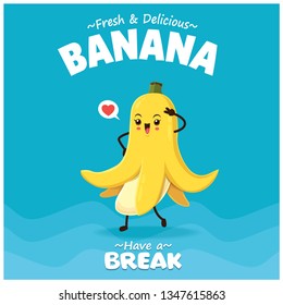 Vintage summer poster design with vector banana character. 