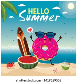 Vintage summer poster design with vector donuts characters.