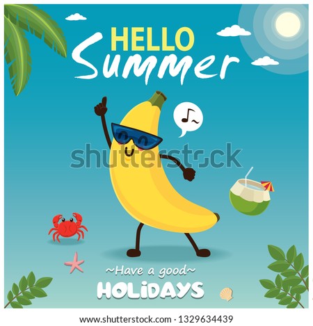 Vintage summer poster design with vector banana characters.