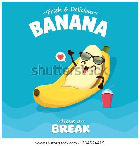 Vintage summer poster design with vector banana character. 