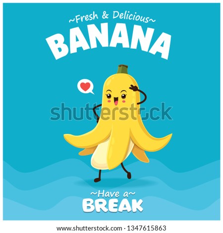 Vintage summer poster design with vector banana character. 