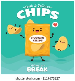 Vintage Summer poster with potato chips character.