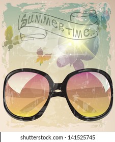 Vintage summer poster with sunglasses and butterflies