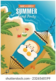 Vintage Summer poster with vector egg and toast characters.