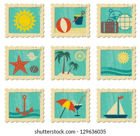Vintage summer related icons in frames