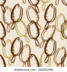 Vintage summer seamless pattern with chocolate ice cream. Hand drawn vector background