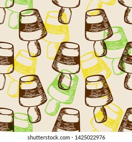 Vintage summer seamless pattern with ice cream. Hand drawn vector background
