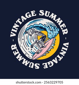Vintage Summer Skull Surfing Badge Design