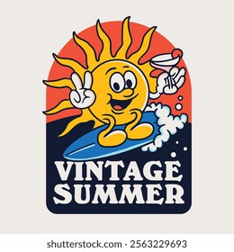 Vintage Summer Sun Surfing Badge Design