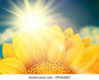 Vintage summer sunflower with clouds. EPS 10 vector file included