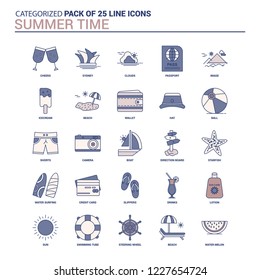 Vintage Summer Time Icon set - 25 Flat Line icon set