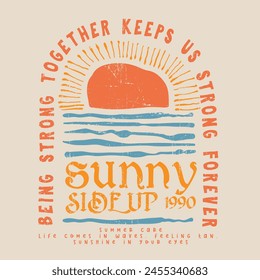 vintage summer t-shirt design, sweatshirt, shirt for men's, women's, Hand Drawn vector sun and wave, summer prints for beach graphic, sunshine, sunny, sunset, sea waves vibes print design