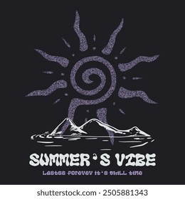 vintage summer t-shirt design, sweatshirt, shirt for men's, women's, Hand Drawn vector sun and wave, summer prints for beach graphic, sunshine, sunny, sunset, sea waves vibes print design