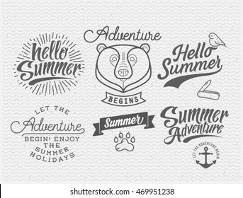 Vintage summer typography design with labels, icons elements collection
