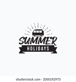 Vintage summer van label vector illustration design. Simple summer van logo concept.