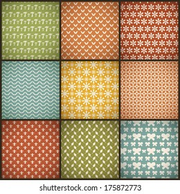 Vintage summer vector seamless patterns (with swath, tiling). Retro red, blue, green, yellow shabby colors. Endless texture can be used for printing onto fabric, paper, scrap booking. Abstract shape.