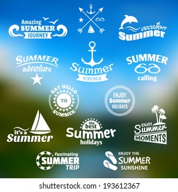 Vintage summer voyage amazing journey elements label set vector illustration