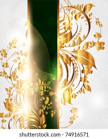 Vintage summer white golden card with seamless ornament at background and sun shine. eps 10