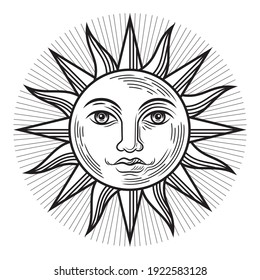 Vintage Sun Antique Symbol. Vector illustrations.