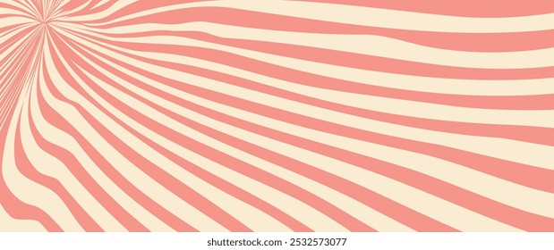 Fondo del sol de Antiguas, patrón ondulado psicodélico, rayo pastel rojo retro, sol radial de la onda, Fondo de pantalla curvy, ilusión óptica bg. Ilustración vectorial