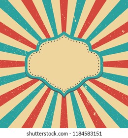 Vintage Sun Beams Background Frame Red Blue. Vector.