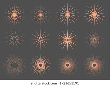 vintage sun burst rays set of tweleve