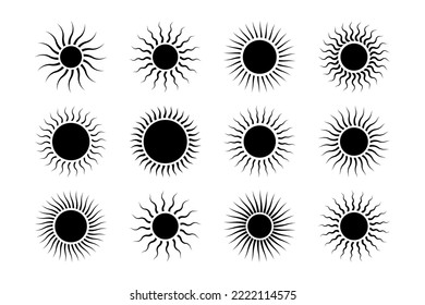 Colección de sol vintage. Rayos solares ondulados. Logo de Sun Silhouette. Vigas de sol onduladas radiales. Ilustración vectorial.