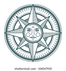 Vintage Sun Compass Rose Vector Illustration Stock Vector (Royalty Free ...