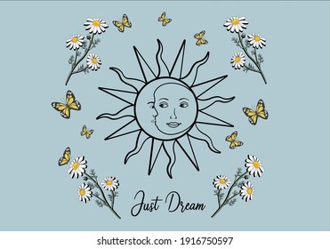 vintage sun design vector art sunflower
 celestial vintage retro 