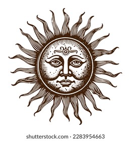 vintage sun face retro line engrave style vector. vintage antique symbol sun face retro line engrave style vector. isolated vintage antique symbol sun face retro line engrave style vector