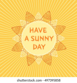 Vintage sun frame, round  vector background for text. Ethnic hand drawn style