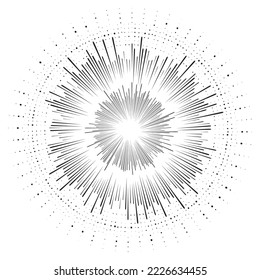 Vintage Sun Ray Vector Icon, Sunburst, Retro Bursting Sun Rays, Black and White Star Pictograph, Speed Line Fast Motion, Sunset Beams Vector Illustration